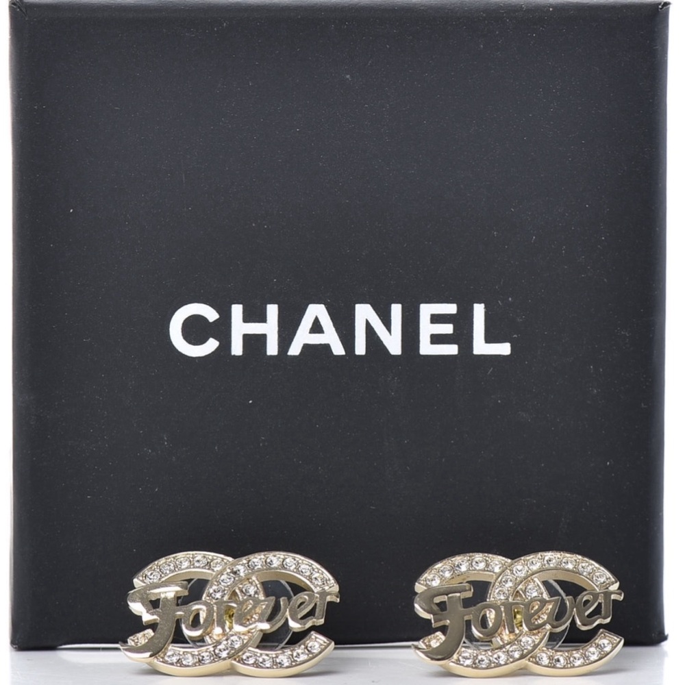 CHANEL Gold Crystal CC Forever Earrings